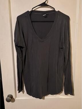 monob Black Ribbed V-Neck Long Sleeve Top Size M